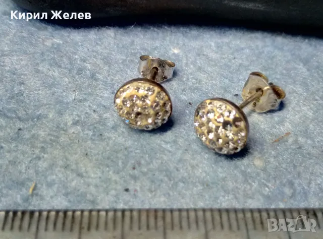 НЕЖНИ КЛАСИЧЕСКИ МОДЕЛ СРЕБЪРНИ ОБЕЧКИ СРЕБРО 925 ОБЕЦИ с ИСКРЯЩИ ЦИРКОНИ В/у БЯЛ ЕМАЙЛ 47476