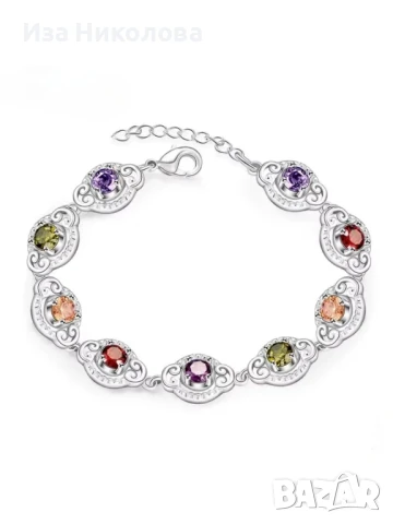 Сребърна гривна със смарагд сапфир рубин, снимка 4 - Гривни - 50796861