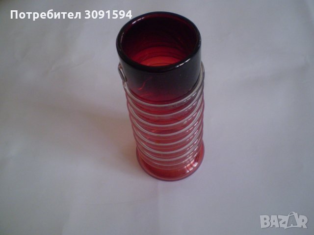 Стара Червена Стъклена Ваза, снимка 7 - Колекции - 34519459