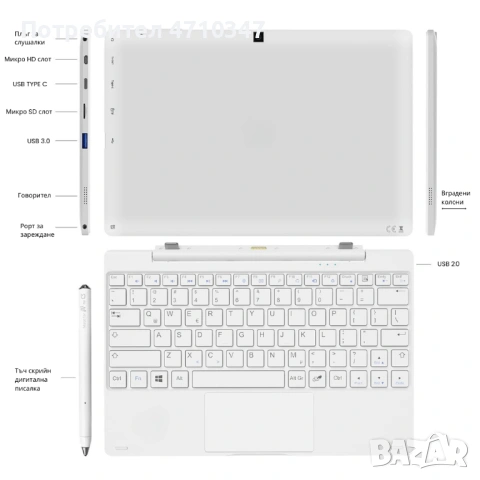 Четири – Ядрен 2v1 Лаптоп-таблет Oliver Book, снимка 3 - Лаптопи за работа - 53126970