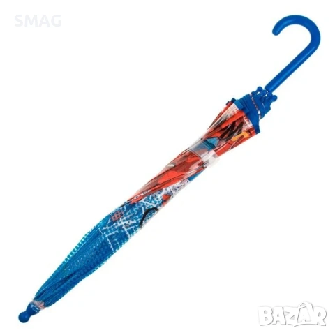 Детски син прозрачен чадър "Spiderman" бастун 64см_1242790, снимка 3 - Чадъри - 54298539