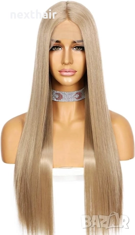 75 см тъмно руса пепелява права перука с дантела лейс фронт 13×4, снимка 7 - Аксесоари за коса - 51435808