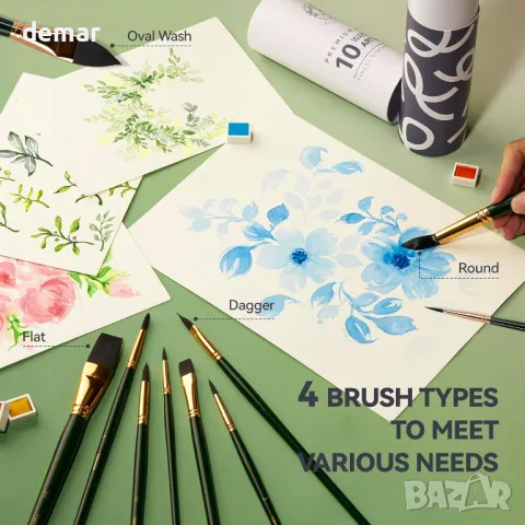 Комплект четки за акварелни бои, 10 броя найлонови четки за акварелни бои за художник и начинаещ, снимка 2 - Други - 49405816