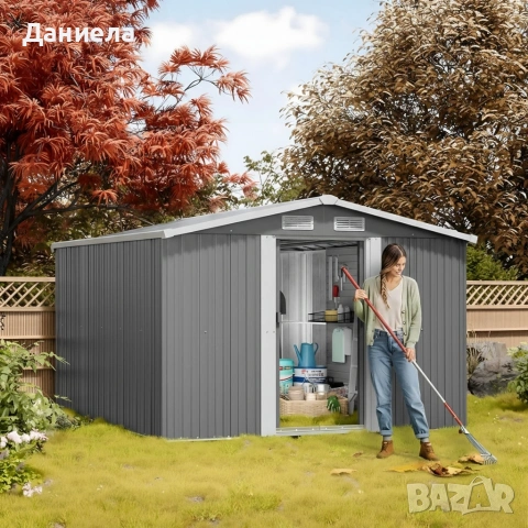 Метална градинска къща за инструменти с вентилация и заключване, снимка 2 - Други стоки за дома - 53108602