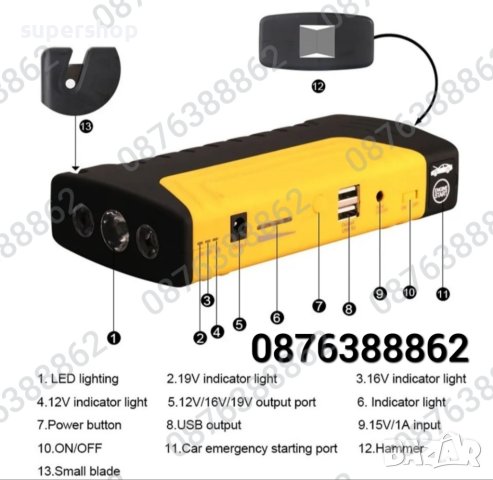 Комплект стартерно устройство High Power Jump за кола + компресор, снимка 3 - Аксесоари и консумативи - 42396997