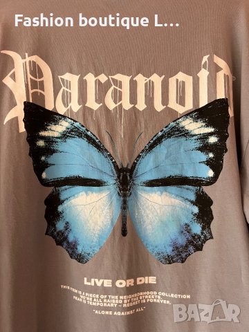 Сива блуза с бели ръкави и синя пеперуда L размер Black squad 🦋, снимка 6 - Блузи с дълъг ръкав и пуловери - 44326215