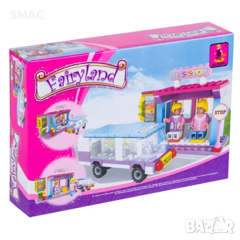 Конструктор за изграждане на автобусна спирка с превозно средство и 2 фигурки (125 части) S_1174937, снимка 2 - Конструктори - 49271358