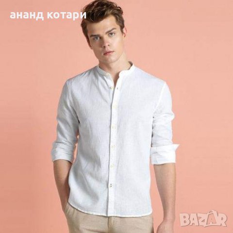 Индийска мъжка бяла риза лен и памук, снимка 2 - Ризи - 20324713