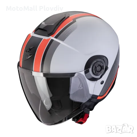 В наличност SCORPION EXO-CITY II VEL Matt Grey-Red опен фейс скутерска висок клас мото 