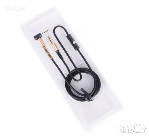 Кабел AUX с микрофон 3,5mm прав JACK(м) с 3 пръстена 1m, снимка 1
