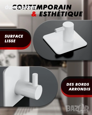 Самозалепващи куки за кърпи – 6 броя, неръждаема стомана, бели, снимка 6 - Други стоки за дома - 53382348