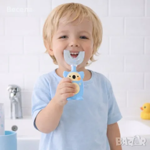 Детска U-образна четка за зъби Коала, 360° силиконова глава, без BPA, водоустойчива, с калъф, 2-6 го, снимка 2 - За банята - 55993288