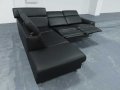 Черен кожен ъглов диван "Boreas" с релаксиращ механизъм, снимка 4