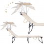 Сгъваем шезлонг с козирка, 188x57 см, шезлонг за басейн, градински шезлонг, 120 кг, кремав, снимка 5