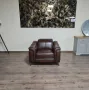 Кафяв кожен фотьойл с подвижна облегалка, снимка 1