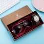 Мъжки подаръчен комплект, красиво опакован ръчен часовник и комплект слънчеви очила 2 в 1 , снимка 1