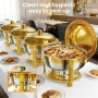 Комплект за бюфет WARMOUNTS 6L Gold Chafing Dish, 2 броя, кръгли затоплящи чинии с капак, снимка 6