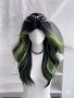 Синтетична черна чуплива перука с лимонено-жълто-зелени краища, снимка 1