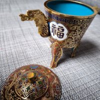 емайл и бронз  китйска чаша за чай , снимка 9 - Чаши - 44489008
