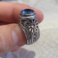 стар мъжки сребърен пръстен, стар голям османски величествен пръстен с  филигран син камък, турски в Пръстени в гр. Варна - ID29453542 — Bazar.bg