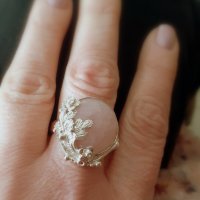 сребърен пръстен с розов кварц - ръчна изработка, бутиков модел, снимка 1 - Пръстени - 39407588