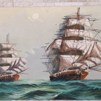 Картина "Кораби" - маслени бои на платно - 70/50см, снимка 6 - Антикварни и старинни предмети - 39423372