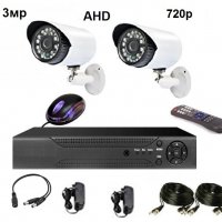 2бр. AHD камери Sony 3MP 720p + 2бр. кабели AHD 4ch DVR пълна система видеонаблюдение, снимка 1 - Комплекти за видеонаблюдение - 31978774