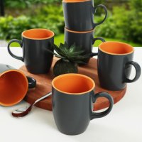 Комплект от 6 чаши, Keramika, керамични, Grey-Orange, 300 ml, 9 cm, снимка 2 - Чаши - 42341818