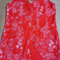 Къса, разкроена рокля с лен NEXT. Червена с флорален десен, снимка 8 - Рокли - 29118132