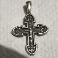 сребърен кръст разпятие  православен кръст с Исус и надпис  на гърба Спаси и сохрани, снимка 1 - Колиета, медальони, синджири - 31930395