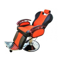 Бръснарски стол Apolo - черно и черно с оранжево, снимка 4 - Бръснарски столове - 44597798