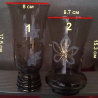 Две вазички кафяво стъкло прозрачно с украса, снимка 8 - Вази - 30053160
