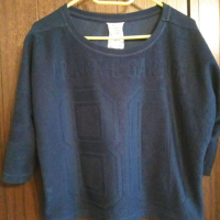 Спортна къса тъмно синя блуза със щампа, снимка 1 - Тениски - 44804144
