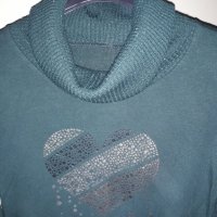  Дамска блуза поло тъмнозелено със сърце, снимка 3 - Блузи с дълъг ръкав и пуловери - 30212655