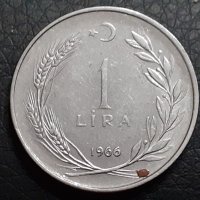 1 лира Република Турция 1966, снимка 1 - Нумизматика и бонистика - 31384380