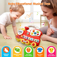 Сензорна музикална играчка червен влак с клавиатура за пиано за малки деца, снимка 2 - Музикални играчки - 44734989