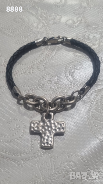 Сребърна гривна с кожа 20,44 грама , снимка 1