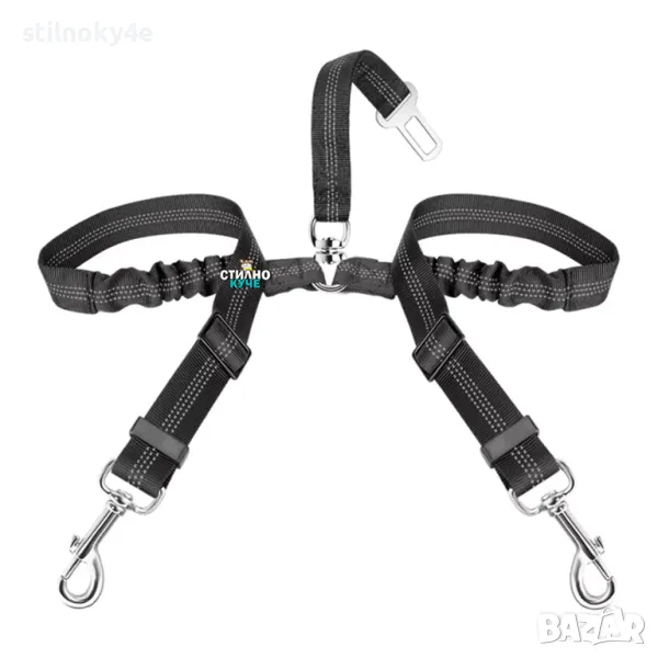 Предпазен колан за автомобил за две кучета с разтеглив ефект Безопасен колан за кучета за кола, снимка 1