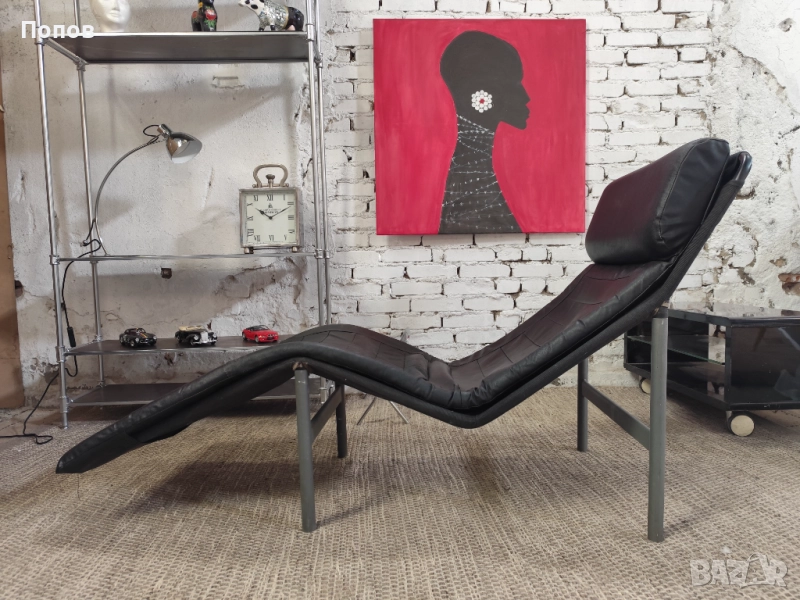 Винтидж кожен шезлонг лежанка, снимка 1