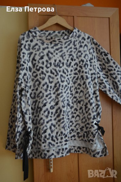 Пролетно-есенна светло сива блуза, с леопардова шарка в черно и тъмно сиво, снимка 1