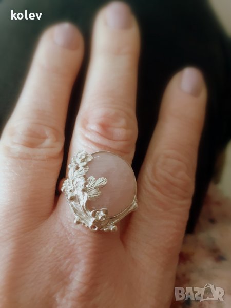 сребърен пръстен с розов кварц - ръчна изработка, бутиков модел, снимка 1