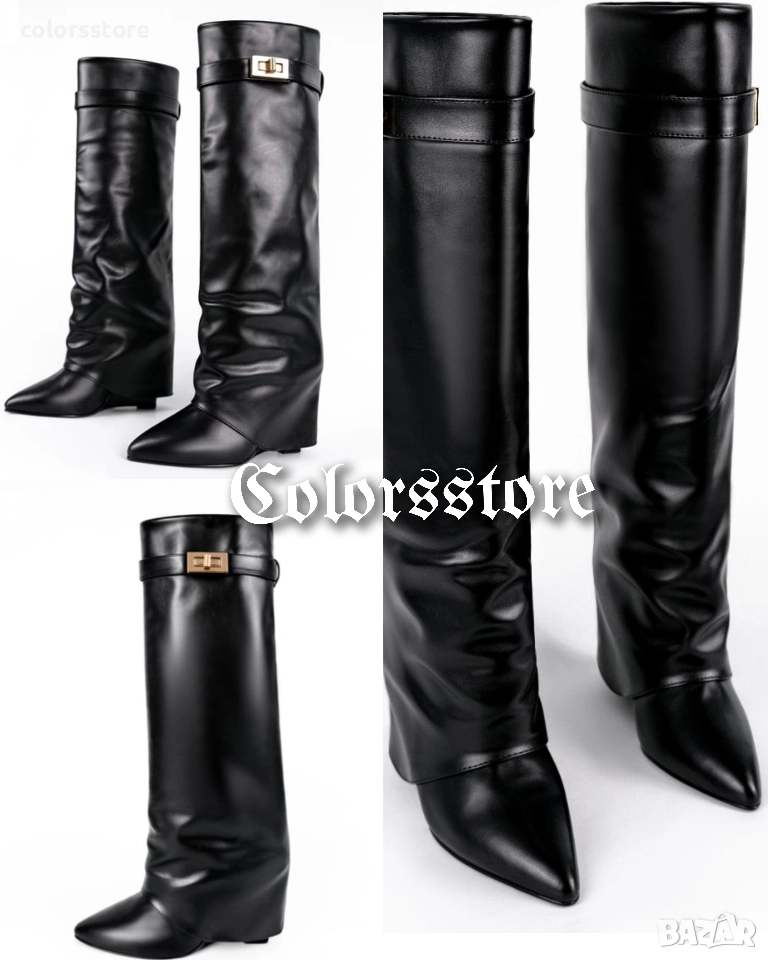 Ботуши на платформа - черна кожа - K-40, снимка 1