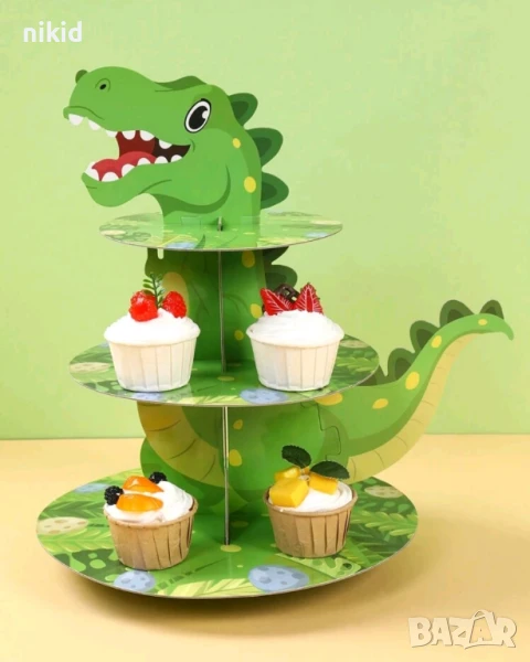Динозавър 3 етажна Триетажна поставка стойка за мъфини картонена, снимка 1