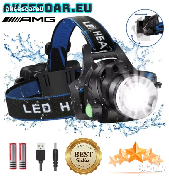 Висококачествен нов Мощен LED челник Акумулаторен телескопичен фар с възможност за мащабиране фенер, снимка 1