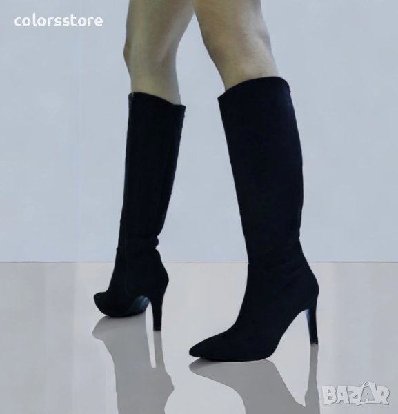 Ботуши на ток - черен велур - BR960, снимка 1