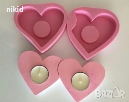 2 бр сърце двойни сърца слепени силиконов молд форма калъп за свещ свещи свещник гипс шоколад, снимка 1