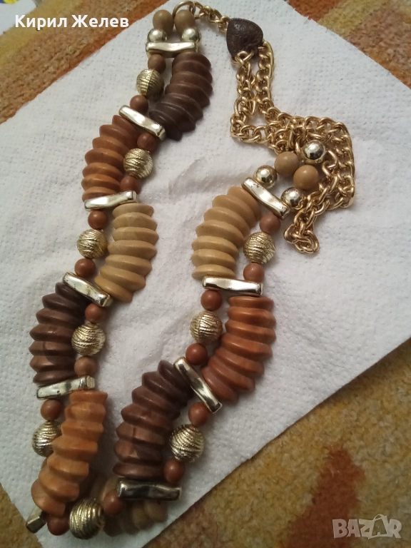 Огърлица с дървени и метални мъниста 52835, снимка 1