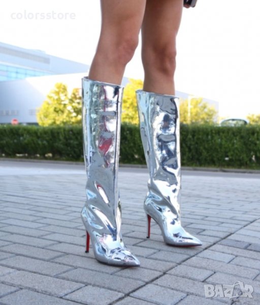 Ботуши на ток - сребрист лак - B158, снимка 1
