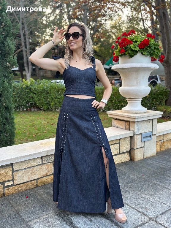 Дънков костюм с дълга пола и бюстие XS-XL, снимка 1