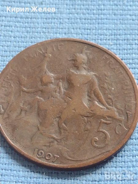 Рядка монета 5 сентима 1907г. Франция Трета република за КОЛЕКЦИОНЕРИ 30392, снимка 1